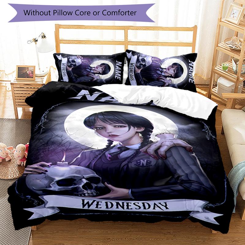 3pcs Custom Name Wednesday Addams Bedding Set Duvet Cover Closure Includes 1 Duvet Cover & 2 Pillowcases for All Seasons Bedroom Decor