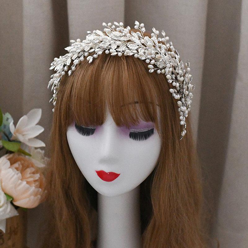 SLBRIDAL Роскошная Ручная Работа Гибкая Стразы Кристаллы Жемчуг Свадебная Диадема Повязка на Голову Свадебная Корона Женские Аксессуары для Волос Украшения