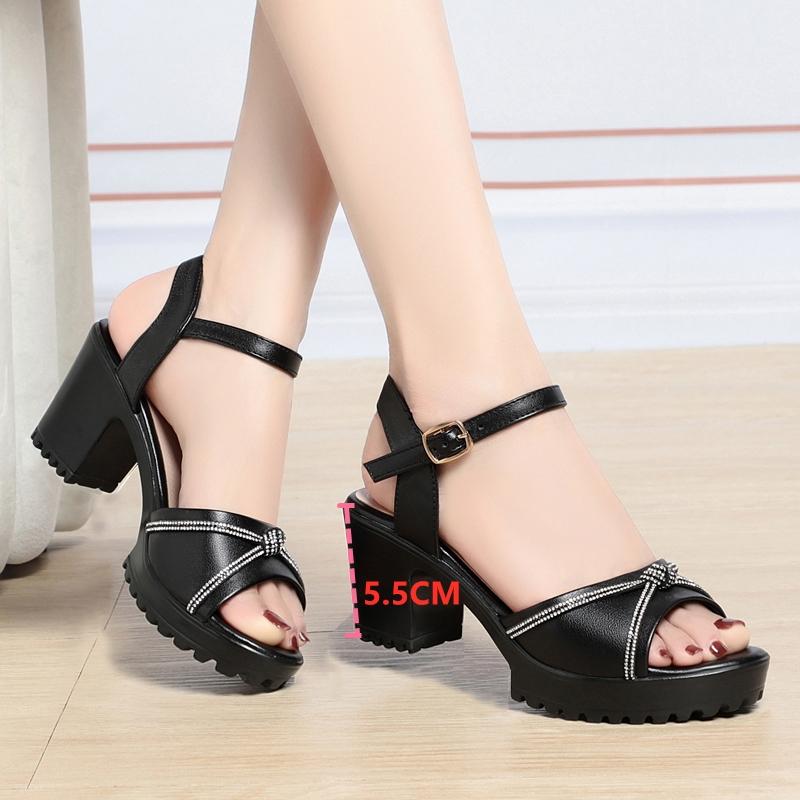 Модные женские сандалии AIYUQI на высоком каблуке 2025 Новые из натуральной кожи Модные женские сандалии Большого размера Летние сандалии со стразами Женские