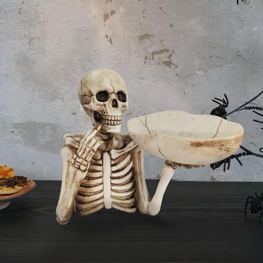 1 Piece Resin Skull Tray Ornament With Bowl - Unique Skeleton Design, Perfect For Halloween, Halloween Decorations