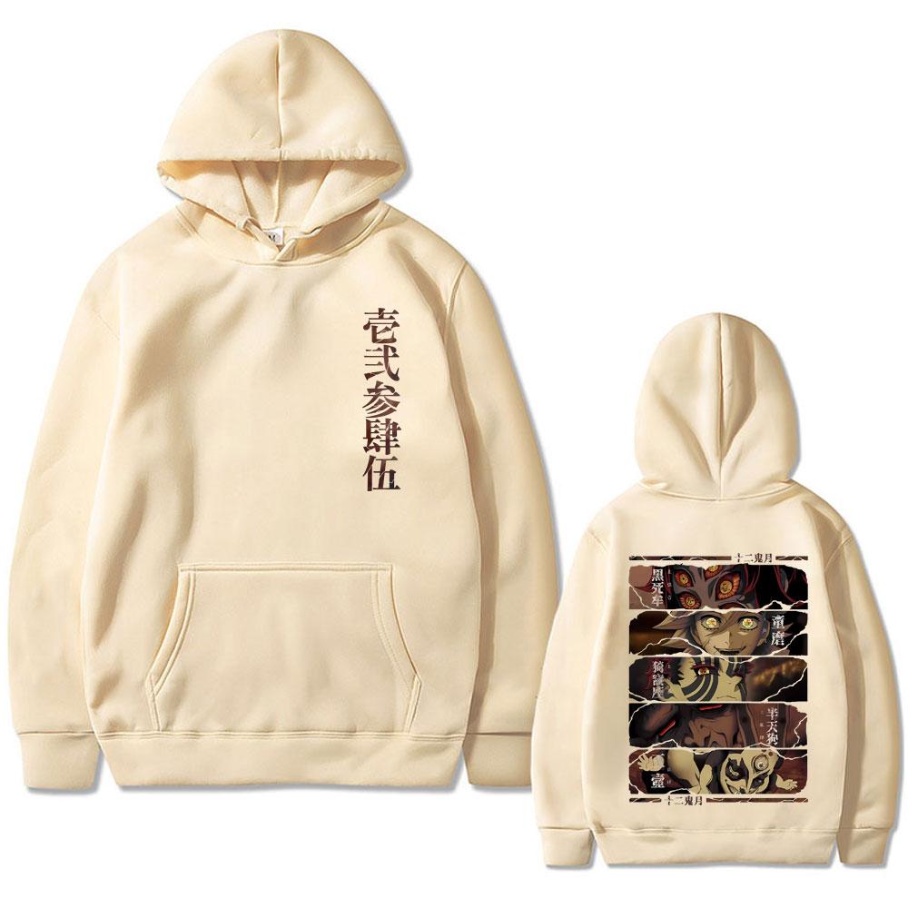 Аниме Клинок, рассекающий демонов Кокушибо Доума Аказа Хантенгу Гёкко Графическое худи Мужское Женское Оверсайз Пуловер Мужчина Винтажные Худи
