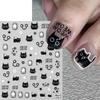 Kawaii Little Black Cat Nail Stickers Cartoon Cute Cat Stars Letters Nail Sliders Y2K Korean Japanese Nail Art Manicure Decors