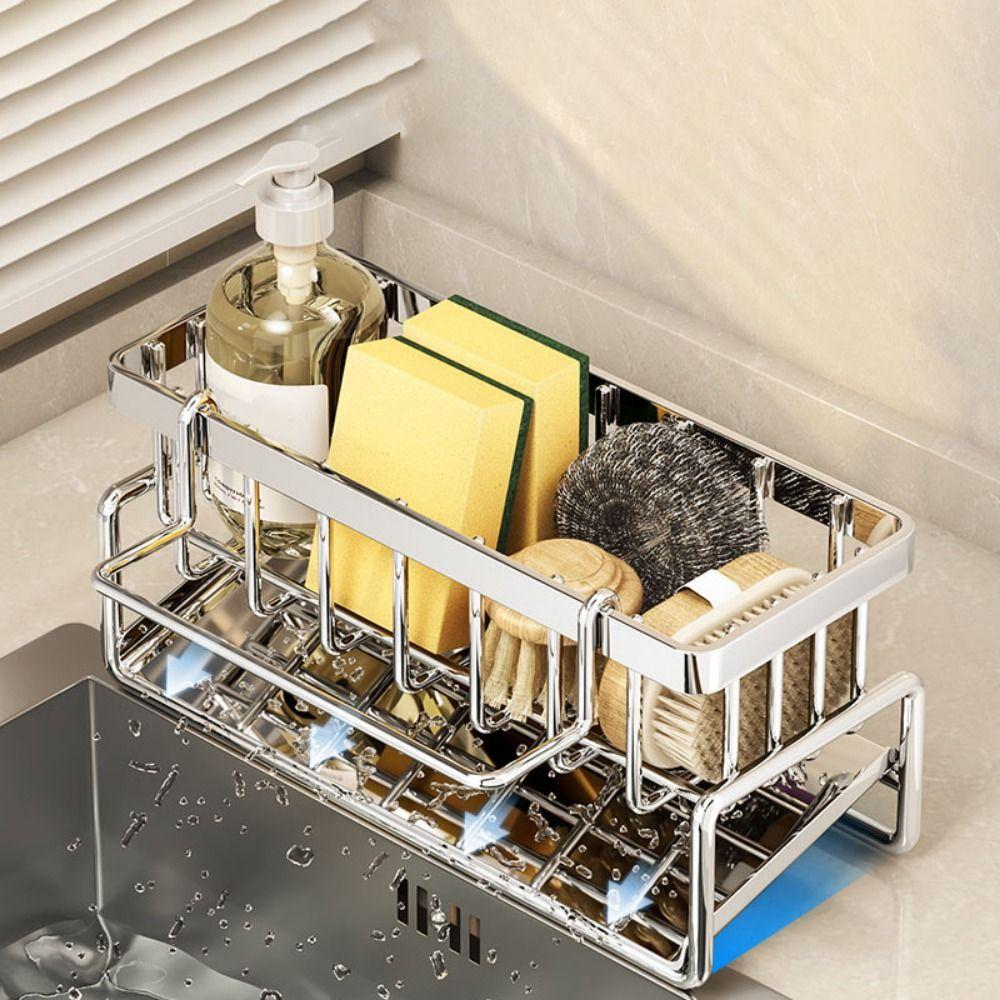 Self-Draining Sponge Holder Stainless Steel Dishcloth Rack Practical Sink Drain Rack for Home