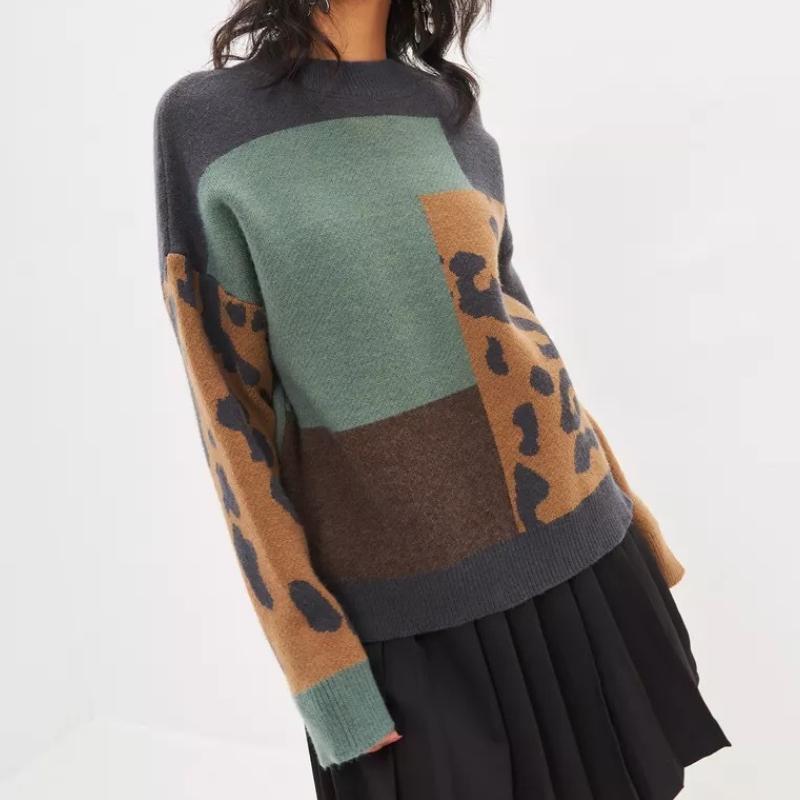 GMXIA Джемпер женский леопардовый принт осень и зима ретро свободная верхняя одежда ленивый ветер вязание темперамент пуловер топы