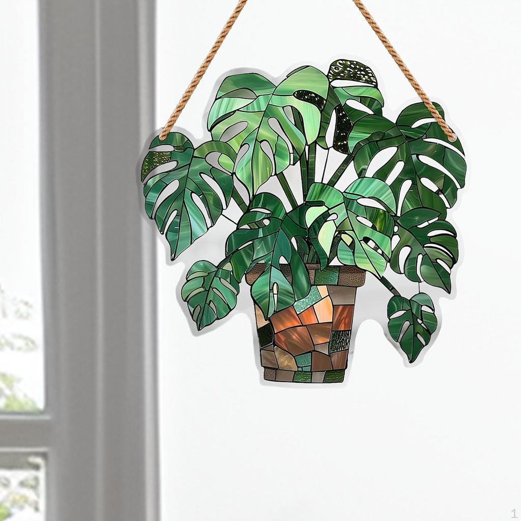 2D Flat Green Potted Plant Hanging Ornament Planter Pot Shaped Decoration Acrylic Porch Sign