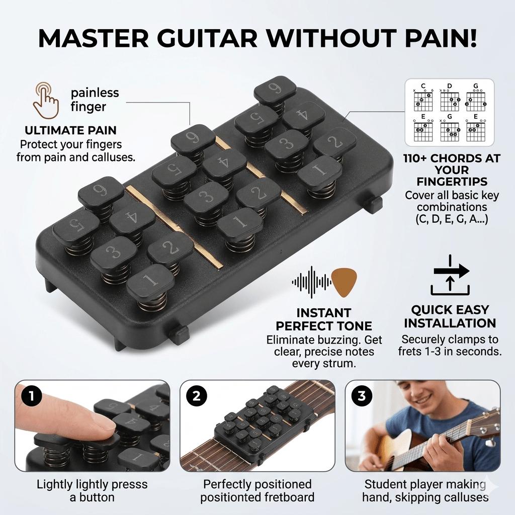 Guitar Chord Practice Device Suitable for beginners110Chord Easy-Press System Portable Practice Tool with Chord Chart is perfect for learning