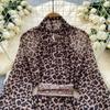 Women's Dress Funky Scarf Tie Waisted Lantern Sleeve Leopard Mesh A-Line Short Dresses