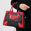 Qiandian Bag  New Genuine Leather Cowhide Luxury Motorcycle Style Red Letter Printed Handheld Crossbody Bag for Women