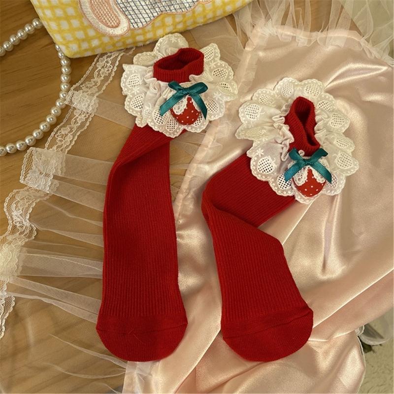 Lovely Embroidered Lace Socks for Girls Comfortable In Tube Socks Fashionable Socks for School Activities and Daily