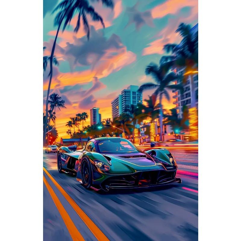 Classic Cool Supersport Car Sunset Colorful Posters and Prints Canvas Printing Wall Art Picture for Living Room Home Decora Gift