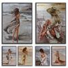 Beautiful Girl At Seaside Series Oil Painting Canvas Painting HD Print Woman Wall Art Pictures Living Room Home Decoration