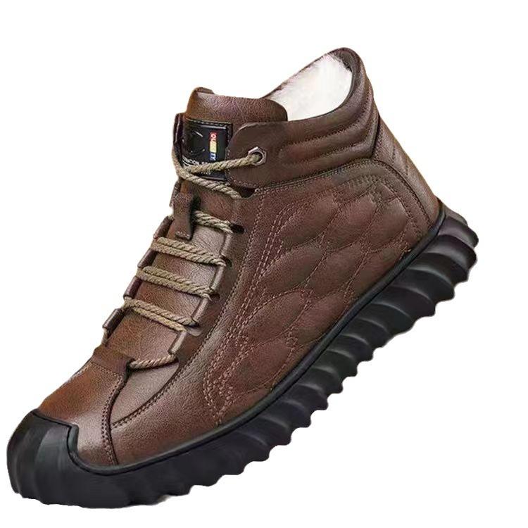 Thick Cotton Shoes for Men Winter with Added Fleece for Warmth Men's Casual Shoes Thick Sole Mid Top Anti Slip Shoes for Men