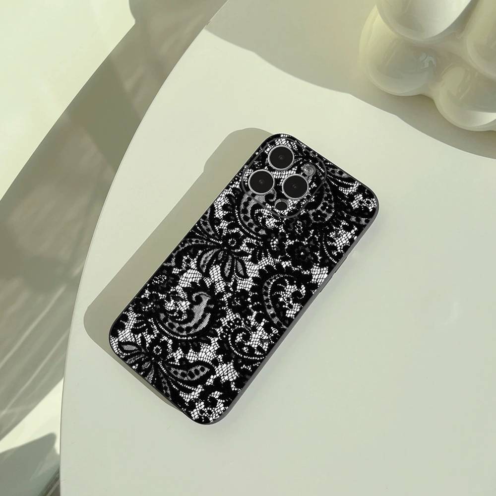 Чехол для телефона с принтом L-Lace для iPhone 17,16,15,14,13,12,11 Pro Max, Легкий и практичный Мягкий черный чехол