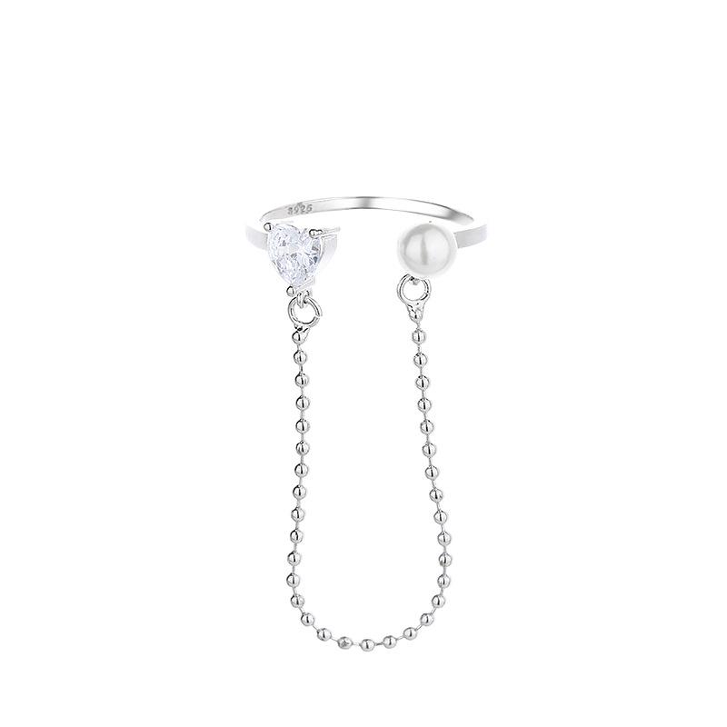 Кольцо с открытым цепочкой Pearl Love Zircon Light Luxury Niche Xiaohongshu на указательный палец с бахромой