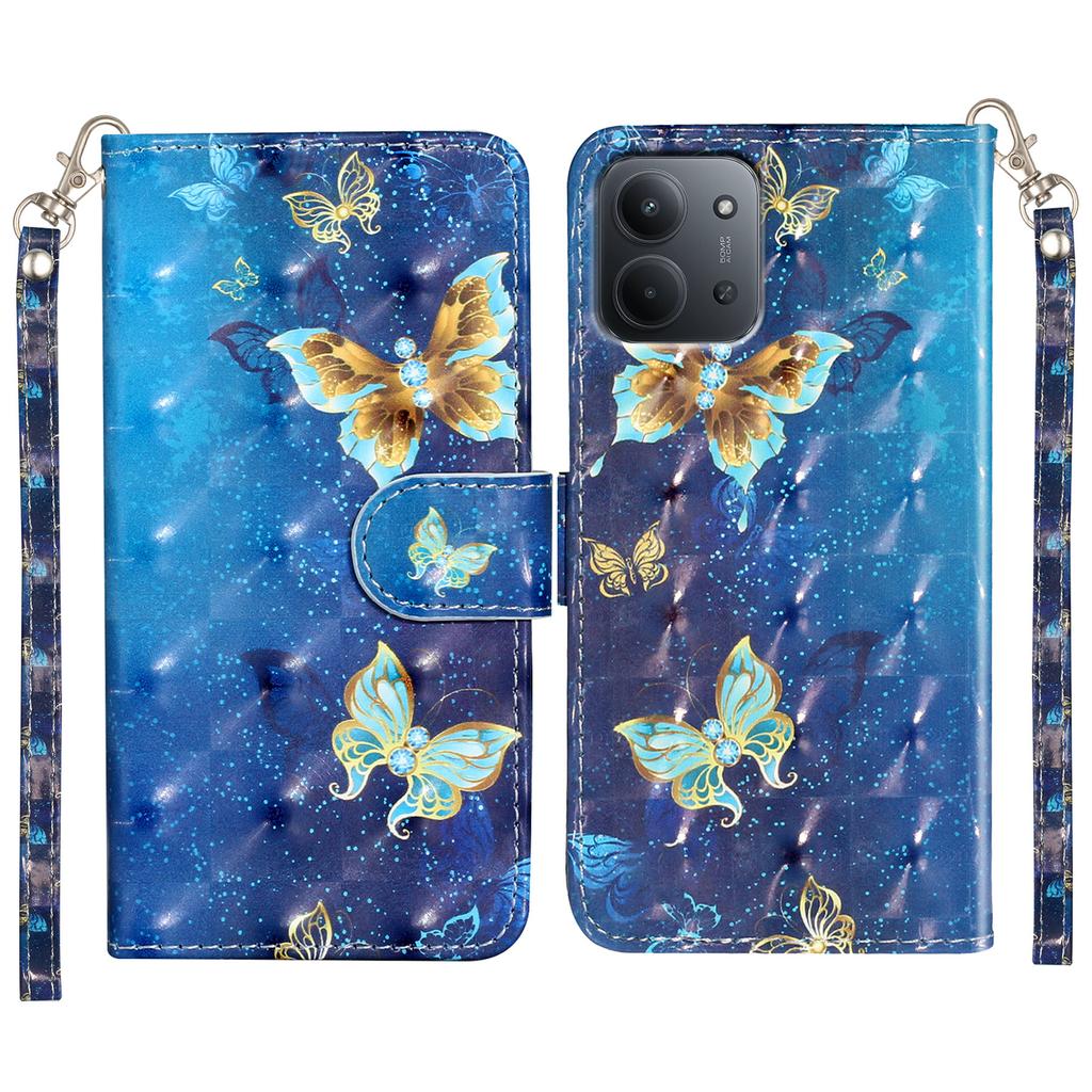 Для Xiaomi Redmi 15C 4G (Глобальный) (171 мм) Чехол-кошелек из кожи с 3D-печатью и ремешком