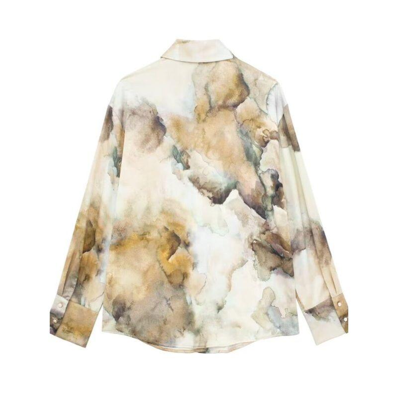 Fashion Style 2024 Spring New Arrival Women's Clothing Loose Temperament Tie-Dyed Silk Satin Textured Shirt 6962025 703