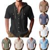 Men's Summer Solid Color Pockets Cotton Linen Short Sleeve Button Hooded
