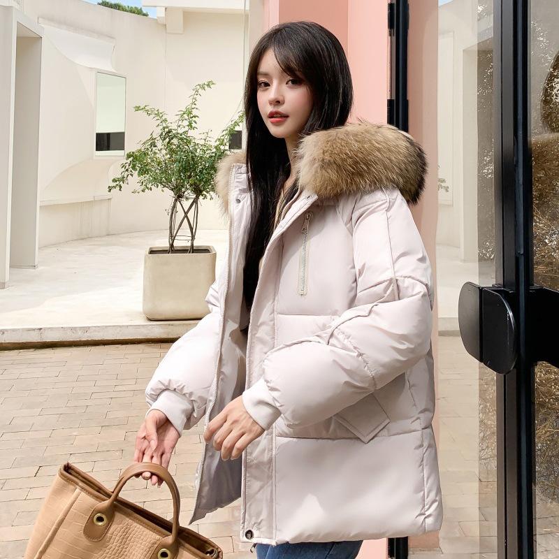 New Autumn and Winter Women's Fashion Short Coat Cotton Oversize Hooded Jacket Warm Cotton Fur Collar Hoodie Down Jacket