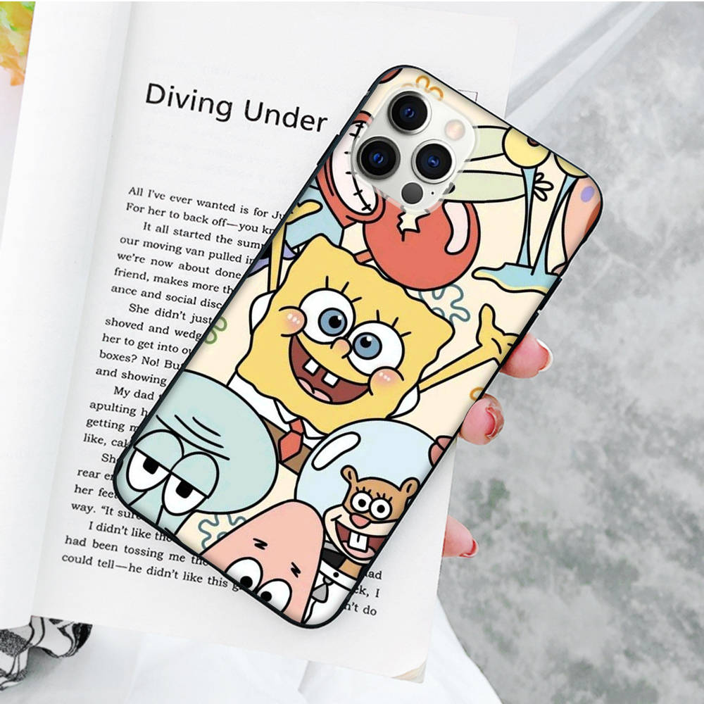 Черный мягкий чехол JS45 SpongeBob Friend для OPPO Reno 8 6 5 4 Pro Plus Find X3 A17 A3 A31 A38 A40 A53 A54 A55 A74 A76 A78 A77 A80 A94 A95 A96 Lite