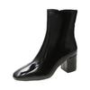 2024 New Square Head Women's Boots Side Zipper Single Boot English Chunky Heel Ankle Boots Women