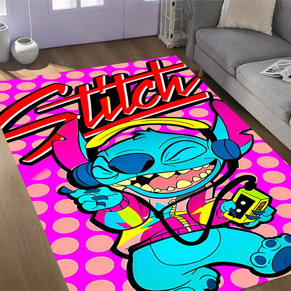 Stitch Stars Fantasy Artwork Disney Cartoon Theme Anti-Slip Rug - Polyester, Home Decor, Suitable for Bedrooms, Living Rooms, Doorways, and Studios