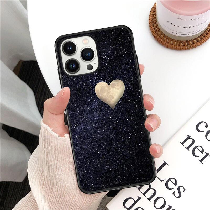 Чехол для телефона iPhone 14 13 12 11 Pro Max XS XR X 8 7 Plus SE Чехлы для мобильных телефонов Gold Rose Love Heart Funda Cell