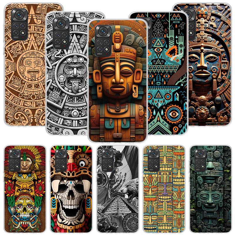 Mayan Stone Totem Pole Phone Case For Xiaomi Redmi Note 13 14 15 Pro Plus 12S 12 14S 11S 11E 10 10S 11 11T 5G 4G Cover Coque Red