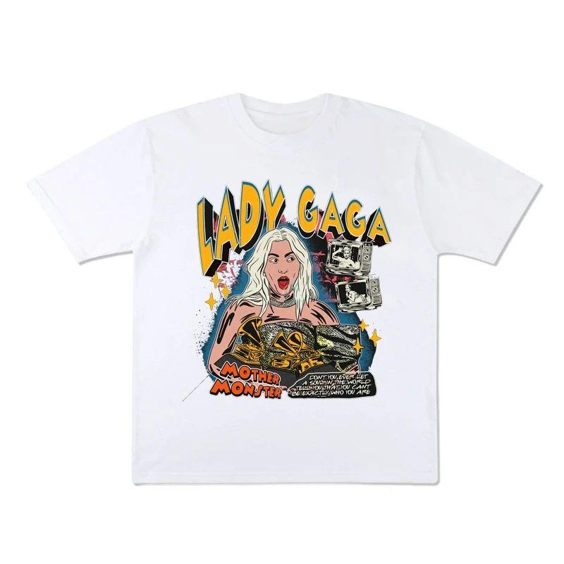 Summer Trendy Men's T-shirt Lady Gaga Casual Cotton Tees Retro Lady Gaga Short Sleeve Tee Unisex Summer Y2k Tops Men's Clothing