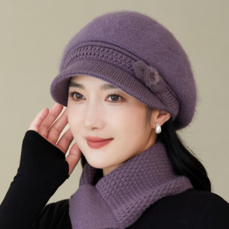 Осенние и зимние шапки для людей среднего и пожилого возраста Женские флисовые утепленные наушники Вязаные шерстяные шапки Меховые кепки с козырьком