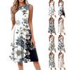 Женское повседневное модное платье миди с цветочным принтом и круглым вырезом без рукавов