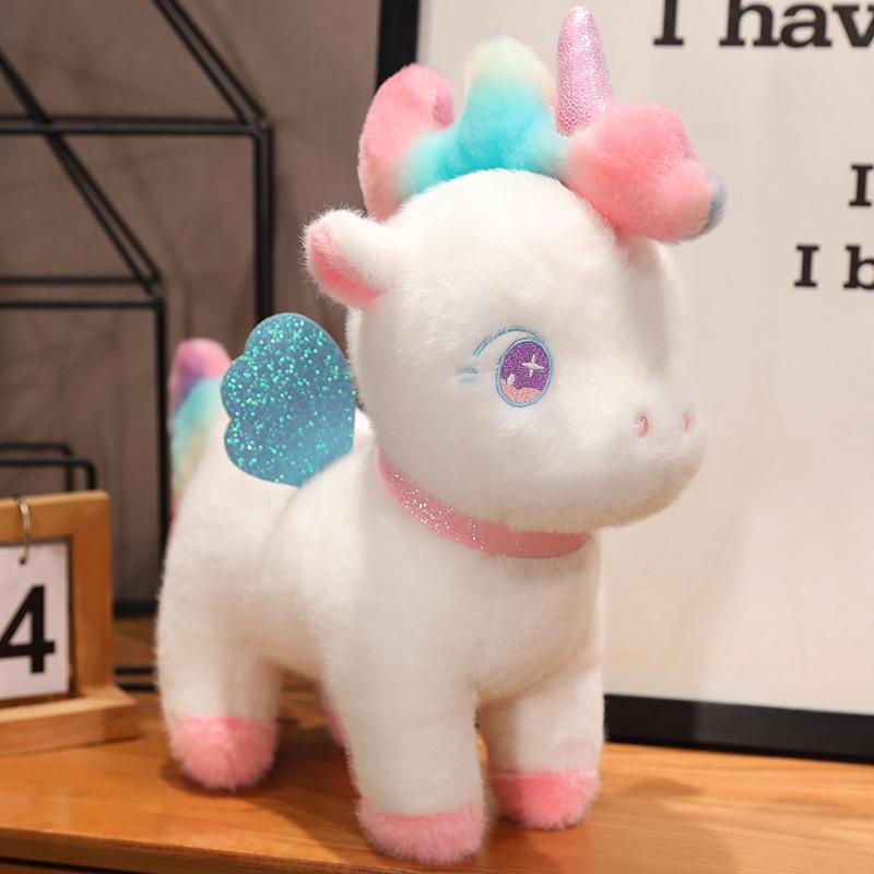 Pink rainbow unicorn doll little pegasus doll plush toy girl birthday gift soothing doll