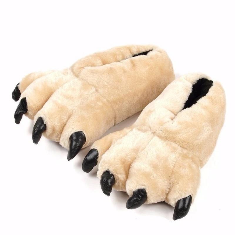 Fashionable Men's Wild Paw Slippers Home Fluffy Cotton Shoes Plus Size Mens Creative Animal Foot Shape Shoes Big Feet Fur Slides