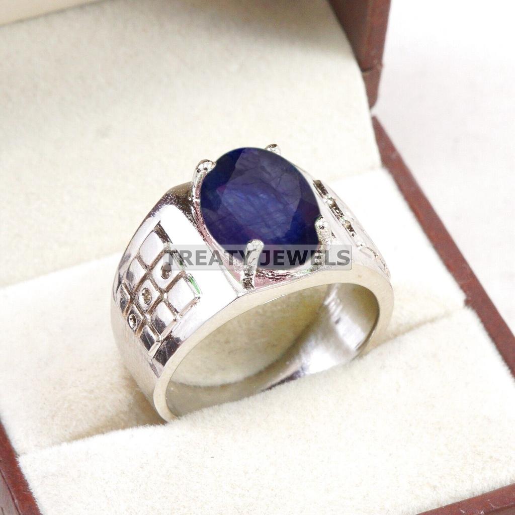 Blue Sapphire Oval Cut Gemstone With 925 Sterling Silver Ring For Men's #B621 JL375686516341