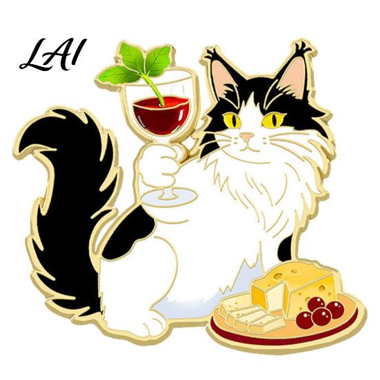 Decorative Scarf Pin Cartoon Red Wine Cat Brooch Enamel Kitten Lapel Dress Decoration Pin Jackets Backpacks Clothes Accessory for Women Men Brooch