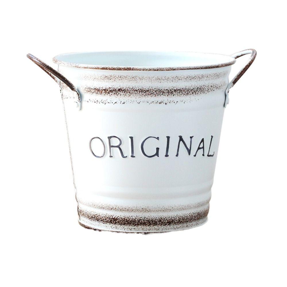 Round Iron Flower Pot Retro Floral Buckets Creative Metal Flower Container Farmhouse