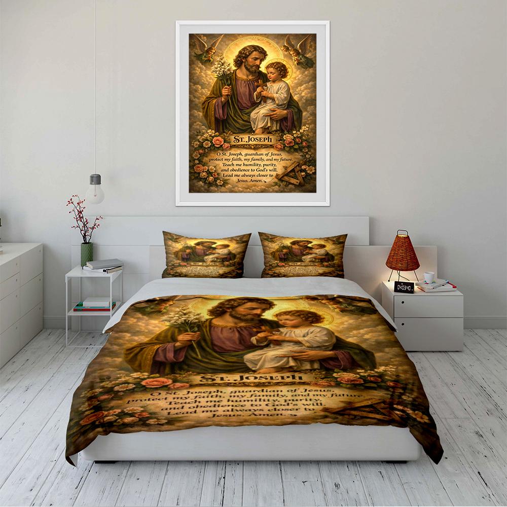 St. Joseph Religious Bedding Set Design Bedding set (1 duvet cover, 2 pillowcases, duvet not included)