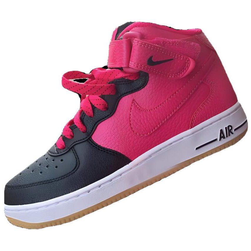 Nike Air Force 1 Амортизация Устойчивые к истиранию Средняя высота Скейтбордические кроссовки Женские Розовые Черные 518218-016