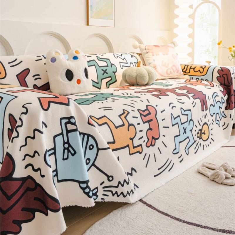 Funda Sofa Home Имитация льна Граффити Диванный коврик Пледы Всесезонный Кемпинг Пикник Одеяло Чехол Чехол для дивана