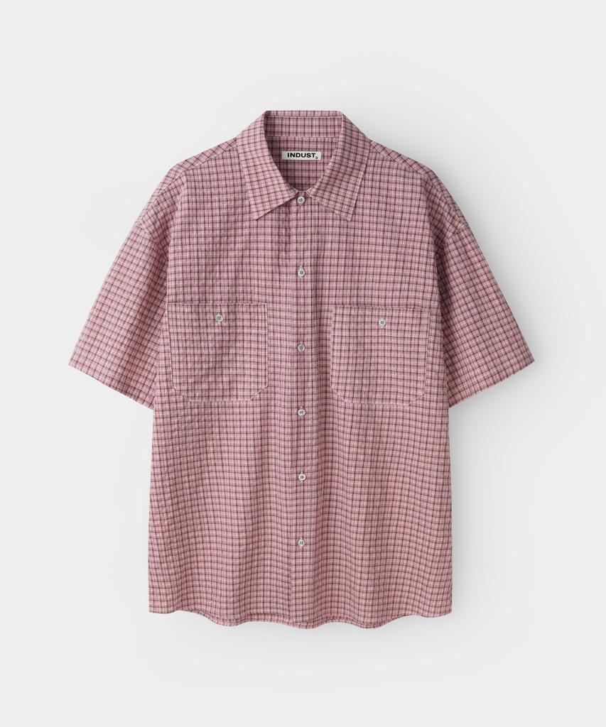 INDUST Grand Double Pocket Check Half Shirt_Red Pink