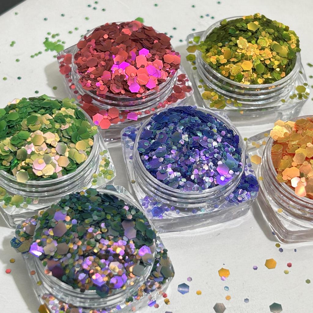 Gradient Matte Hexagon Nail Art Sequins - DIY Laser Glitter Powder Decorations.