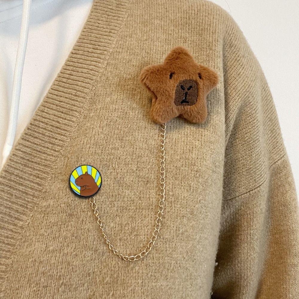 Chain Kapibara Pin Kapibara Capibara Badge Exquisite Star Capybara Brooch  Backpack Decor