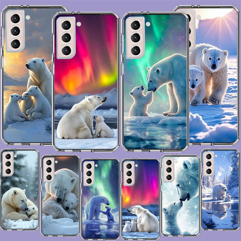 Polar Bear and its Child Under the Aurora Phone Case For Samsung Galaxy S25 Edge S24 S23 FE S21 S20 S10 Plus S22 S26 Ultra Cover