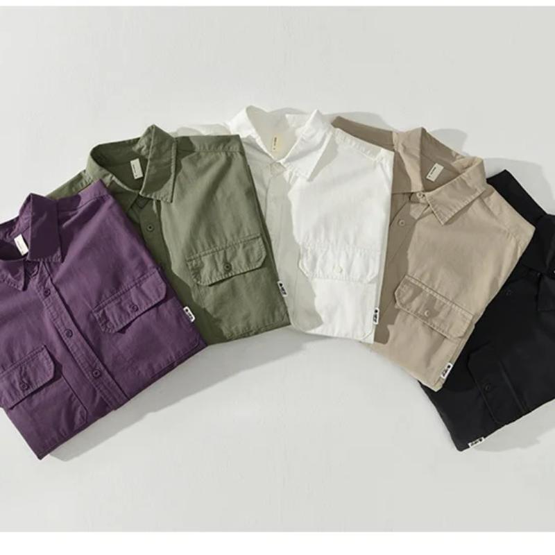 Рубашки карго в японском стиле для мужчин, весна/осень, новая модная уличная одежда, повседневная свободная рубашка с двойными карманами и длинным рукавом из чистого хлопка