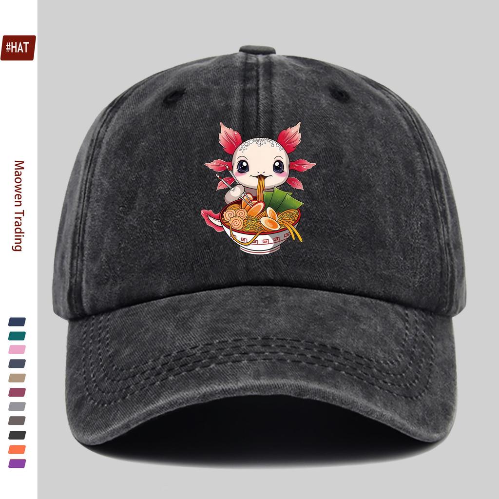 pc Cute Ramen Lover Fashion Cartoon Print Baseball Cap with Axolotl Pattern Print Design Sun Hat Casual Decorative Hat Adjust