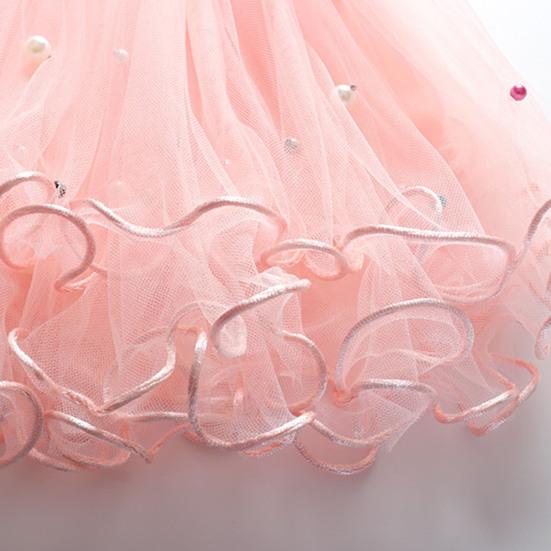 Детская юбка с эластичной талией и средней посадкой, однотонная юбка-пачка с бисером, милый стиль, многослойная сетчатая юбка-фонарик из пряжи