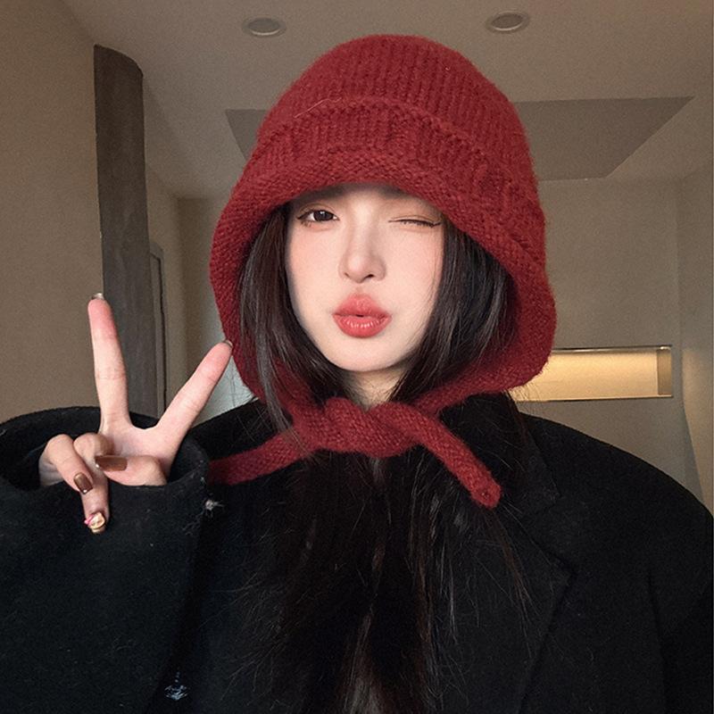 Autumn and winter balaclava hat women's warm knitted hat, ear protection, cycling wool hat, cold-proof balaclava hat