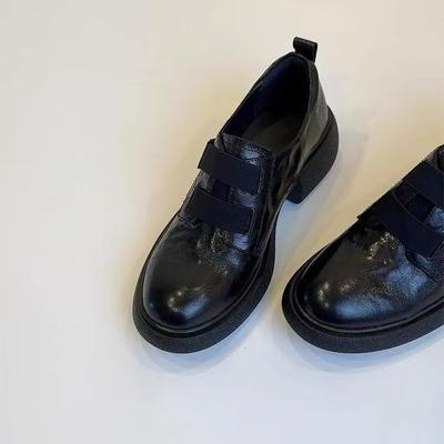 Версия из овчины~ Британский стиль платформа лоферы на липучке женские на одной педали кожаные удобные на толстом каблуке бесшумные маленькие кожаные туфли