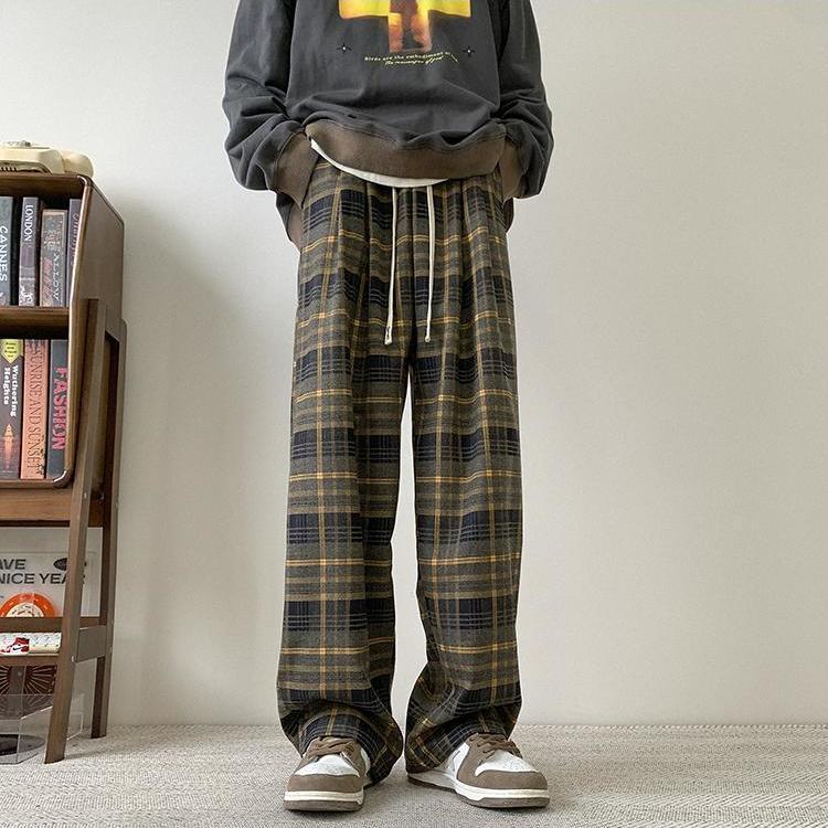 Women Men's Y2k Casual Plaid Pants Sweatpants Wide Leg Baggy Track Pants Vintage Korean Style Clothes Trousers Streetwear Men