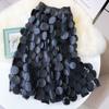 Qooth Women 3D Design Polka Dot Tulle Mesh Skirt Vintage Elastic Waist Long A-line Tutu Skirt QT2176