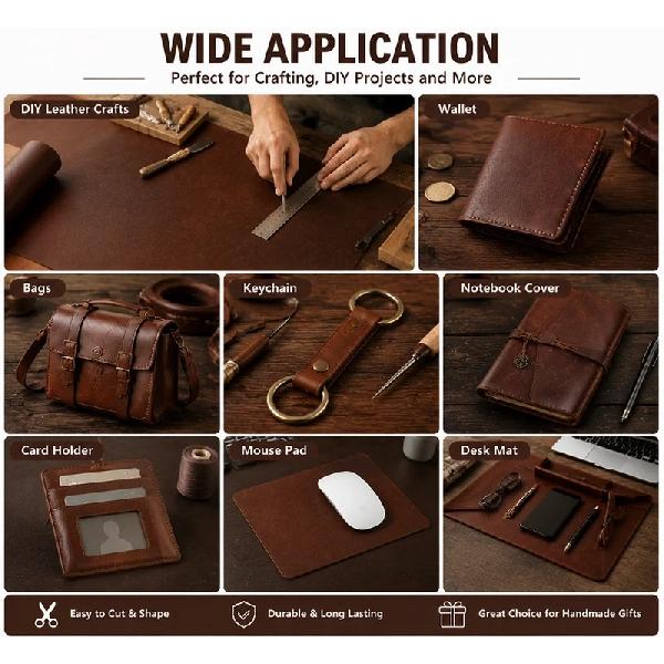 1PC Premium Vegetable-Tanned Leather Hide Matt Finish Natural Cowhide for DIY Leathercraft Bag Making Wallet Material Grain Patt